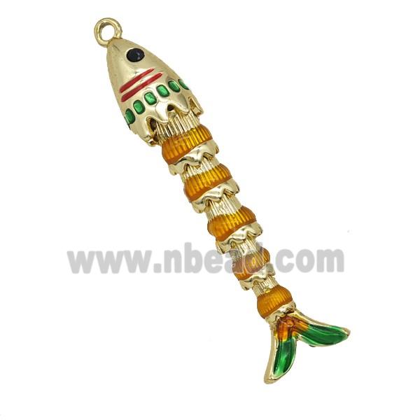 Copper Fish Pendant Orange Painted Gold Plated