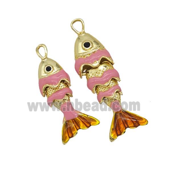 Copper Fish Pendant Pink Enamel Gold Plated
