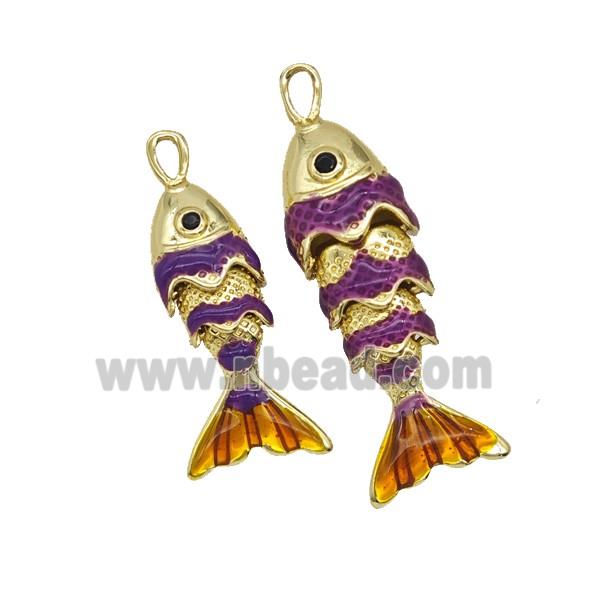 Copper Fish Pendant Purple Painted Gold Plated