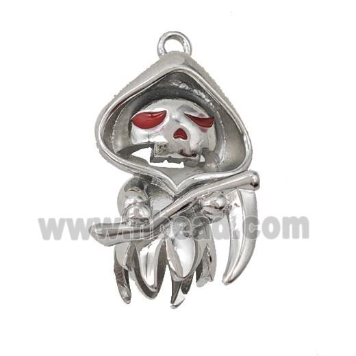 Halloween Gothic Grim Reaper Death Charms Copper Pendant Red Enamel Platinum Plated