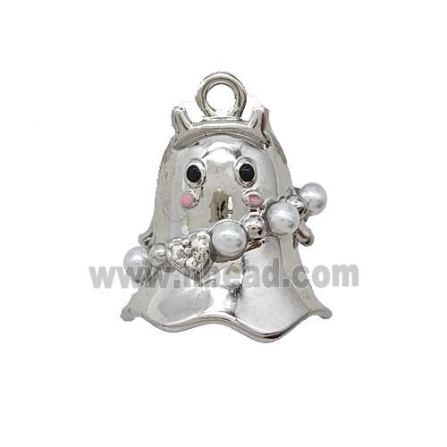 Halloween Ghost Charms Copper Pendant Pave Resin Platinum Plated