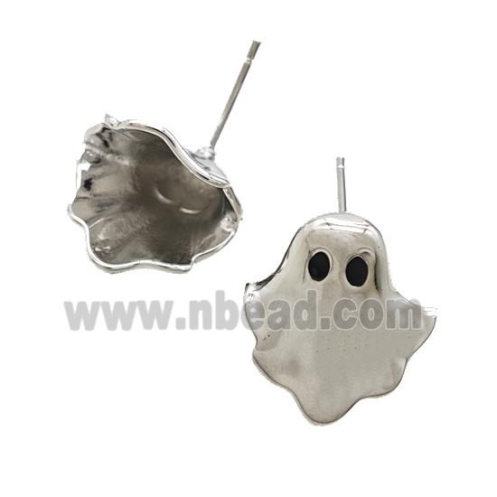 Halloween Ghost Copper Stud Earrings Platinum Plated