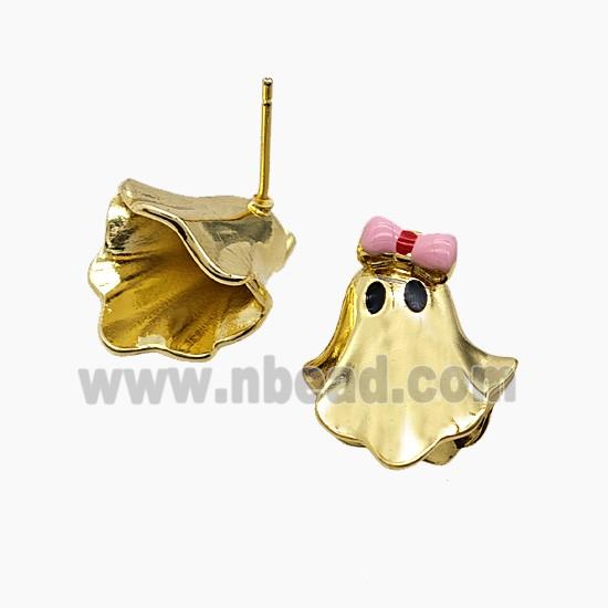 Halloween Ghost Copper Stud Earrings Enamel Bowknot Gold Plated
