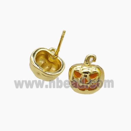 Halloween Pumpkin Copper Stud Earrings Enamel Gold Plated
