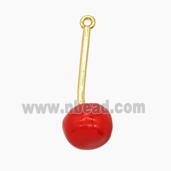 Copper Cherry Pendant Red Enamel Gold Plated
