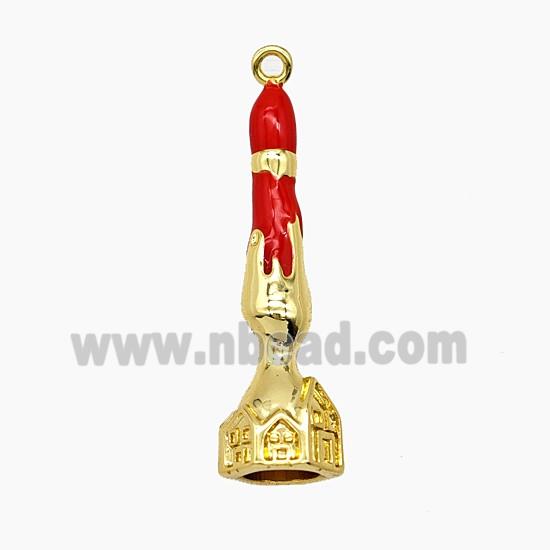 Halloween Candler Copper Pendant Red Enamel Gold Plated