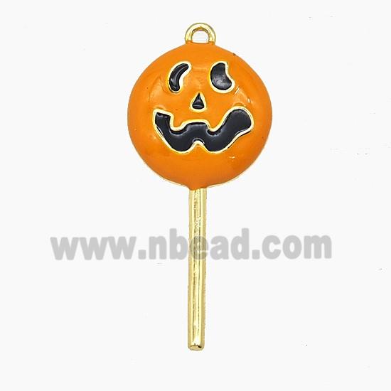 Halloween Pumpkin Lollipop Charms Copper Pendant Orange Enamel Gold Plated