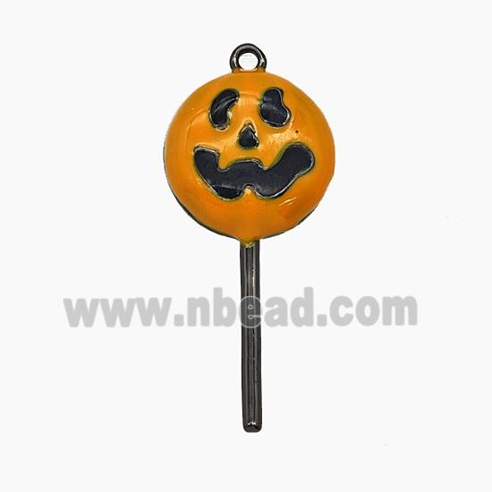 Halloween Pumpkin Lollipop Charms Copper Pendant Orange Enamel Black Plated