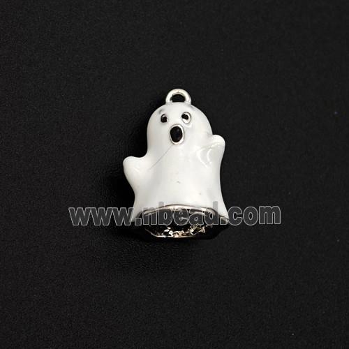 Halloween Ghost Charms Copper Pendant White Enamel Platinum Plated