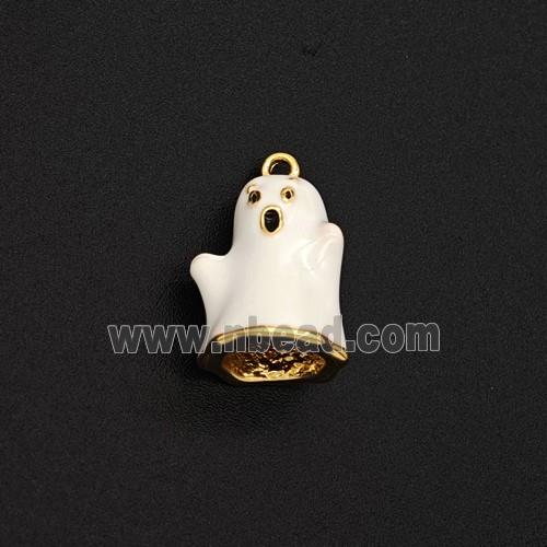 Halloween Ghost Charms Copper Pendant White Enamel Gold Plated