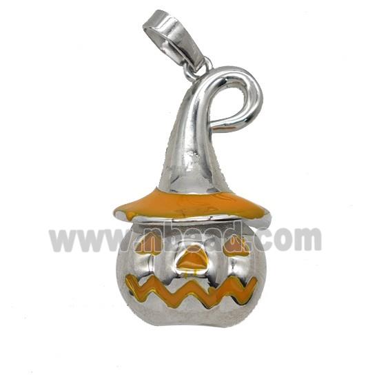 Halloween Pumpkin Charms Copper Pendant Orange Enamel Platinum Plated