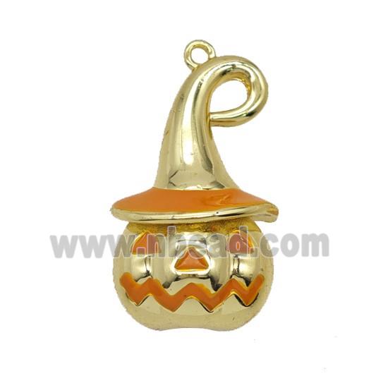 Halloween Pumpkin Charms Copper Pendant Orange Enamel Gold Plated