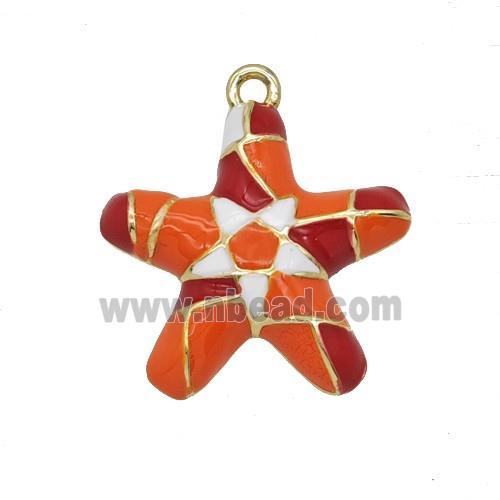 Copper Star Pendant Red Enamel Gold Plated