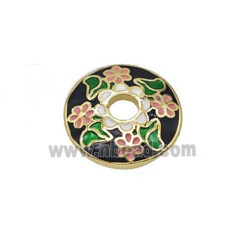 Copper Beadcaps Black Enamel Flower Gold Plated