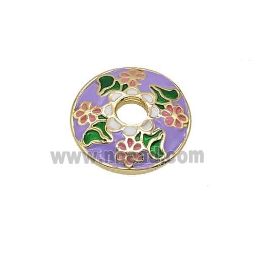 Copper Beadcaps Lavender Enamel Flower Gold Plated
