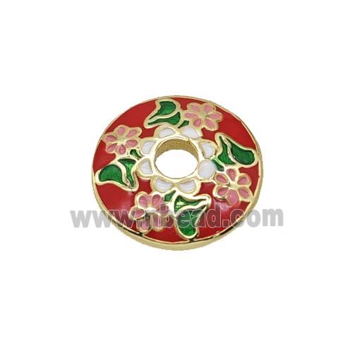 Copper Beadcaps Red Enamel Flower Gold Plated