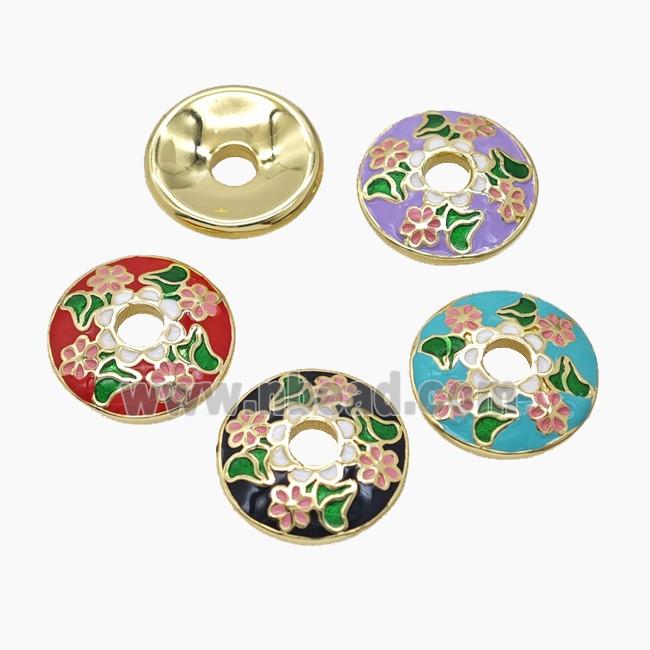 Copper Beadcaps Enamel Flower Gold Plated Mixed