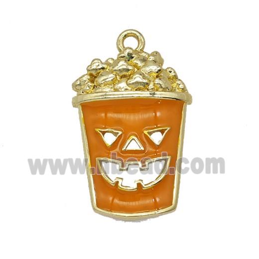Halloween Monster Bucket Charms Copper Popcorn Pendant Orange Enamel Gold Plated
