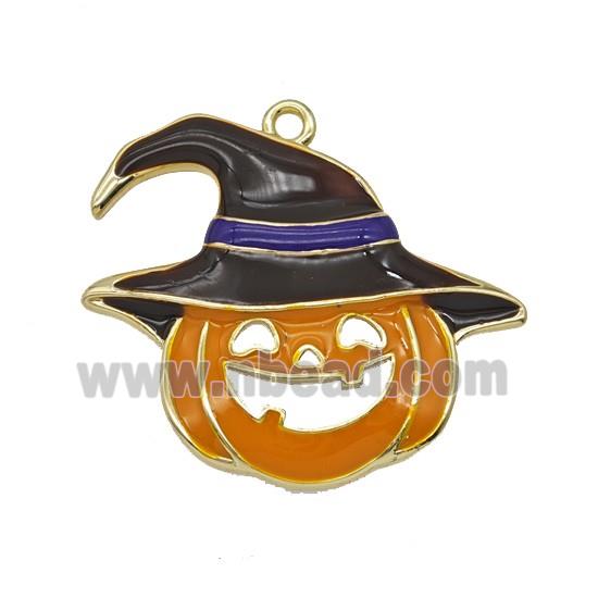 Halloween Jack-O-Lantern Charms Copper Pumpkin Pendant Enamel Gold Plated