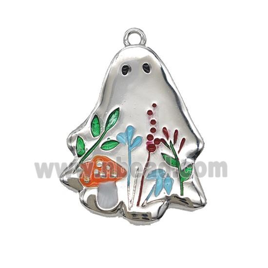 Halloween Ghost Charms Copper Pendant Multicolor Enamel Flower Platinum Plated