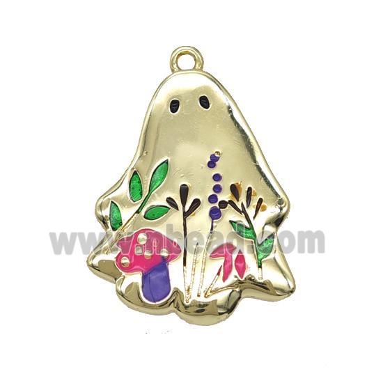 Halloween Ghost Charms Copper Pendant Multicolor Enamel Flower Gold Plated