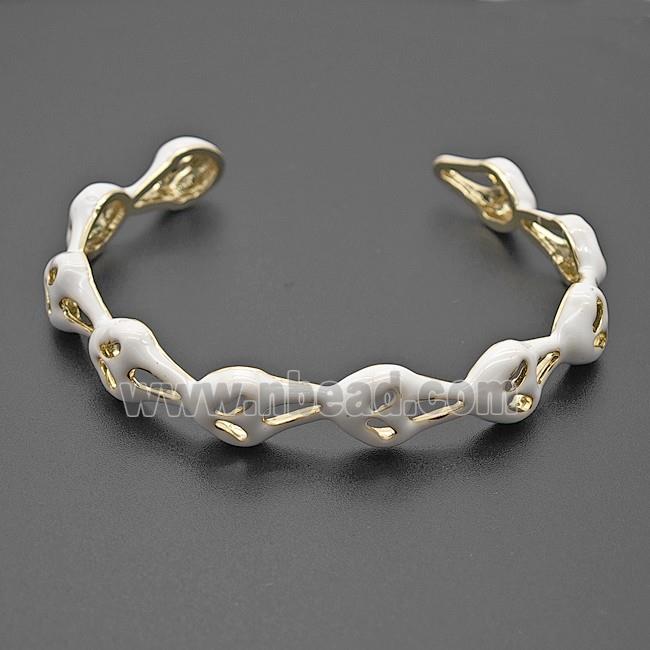 Halloween Ghost Charms Copper Bangle White Enamel Gold Plated