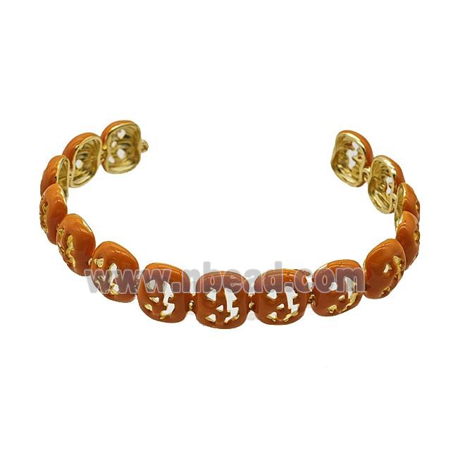 Halloween Jack-O-Lantern Charms Copper Bangle Orange Enamel Gold Plated