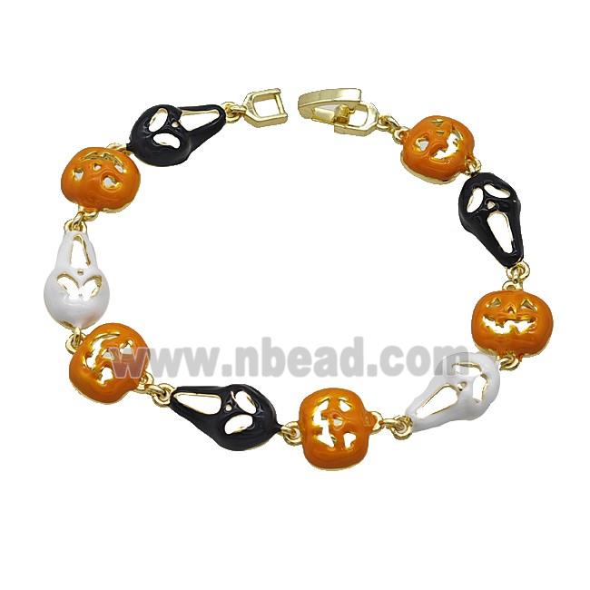Halloween Jack-O-Lantern Ghost Copper Bracelet Enamel Gold Plated
