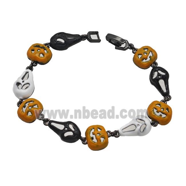Halloween Jack-O-Lantern Ghost Copper Bracelet Enamel Black Plated
