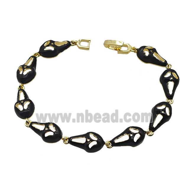 Halloween Ghost Copper Bracelet Black Enamel Gold Plated