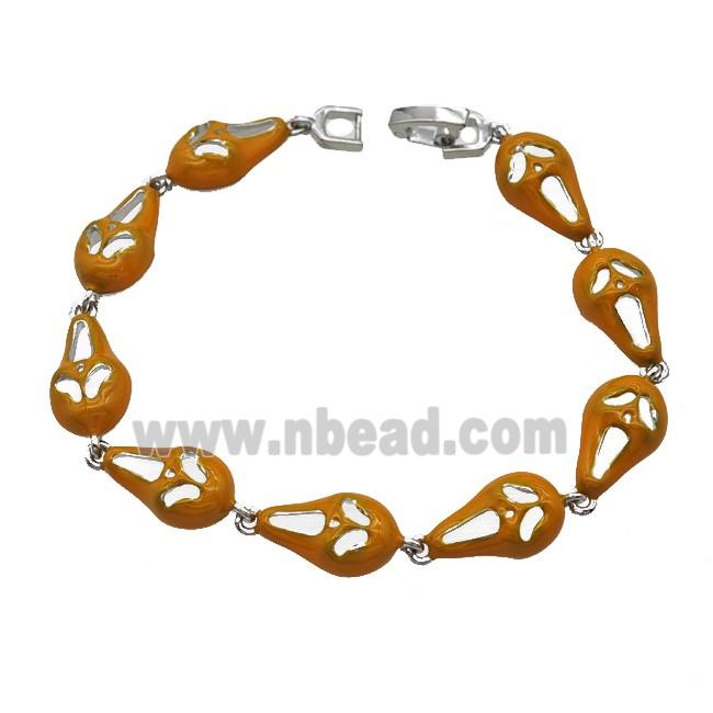 Halloween Ghost Copper Bracelet Orange Enamel Platinum Plated