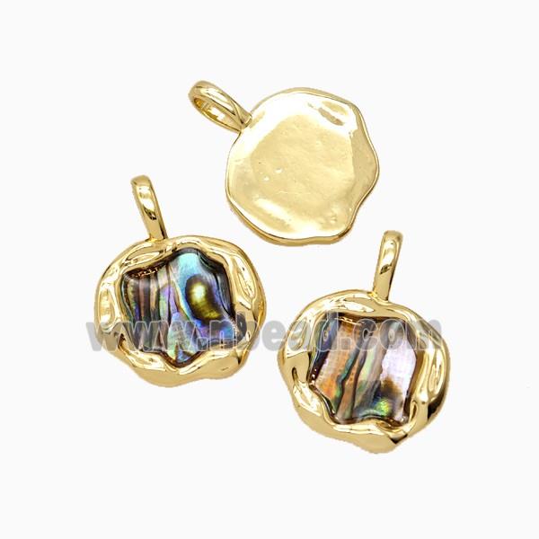Copper Slice Pendant Pave Abalone Shell 18K Gold Plated