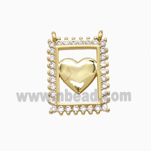 Copper Heart Pendant Pave Zirconia 2loops 18K Gold Plated