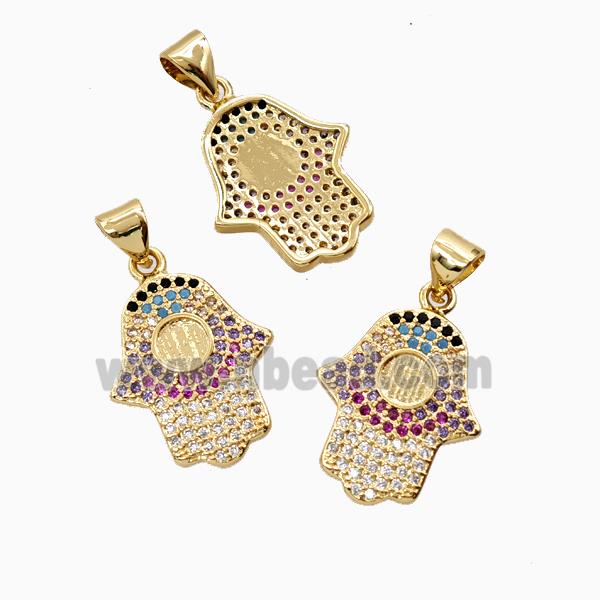 Copper Hamsahand Pendant Micropave Zirconia 18K Gold Plated