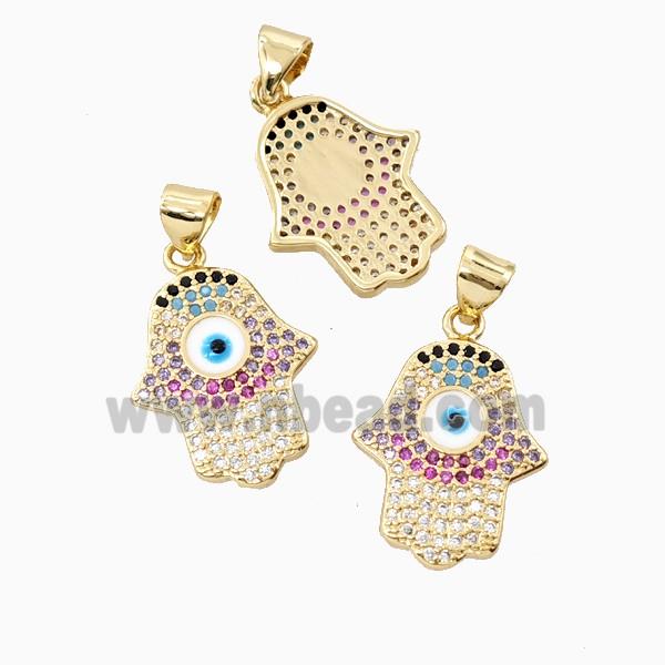 Copper Hamsahand Pendant Micropave Zirconia Evil Eye 18K Gold Plated