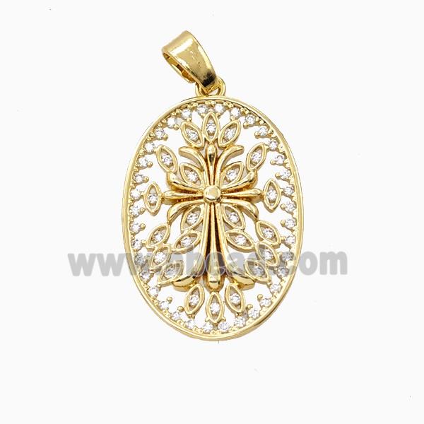 Copper Flower Pendant Pave Zirconia 18K Gold Plated