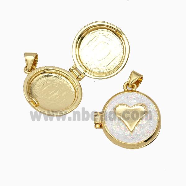 Copper Heart Locket Pendant Pave Fireopal 18K Gold Plated