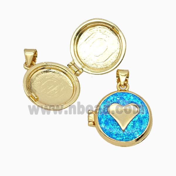 Copper Heart Locket Pendant Pave Fireopal 18K Gold Plated