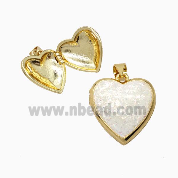 Copper Heart Locket Pendant Pave Fireopal 18K Gold Plated