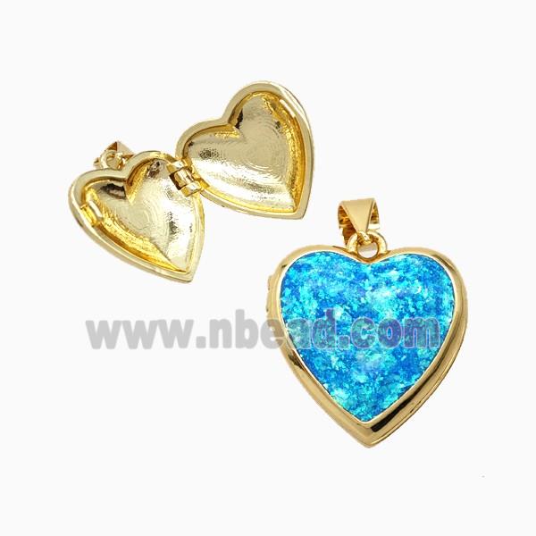 Copper Heart Locket Pendant Pave Fireopal 18K Gold Plated