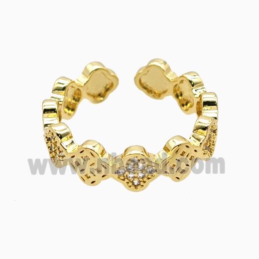 Copper Clover Rings Pave Zirconia 18K Gold Plated