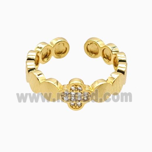 Copper Clover Rings Pave Zirconia 18K Gold Plated