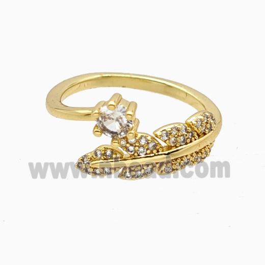 Copper Leaf Rings Pave Zirconia 18K Gold Plated