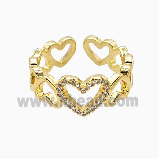Copper Heart Rings Pave Zirconia 18K Gold Plated