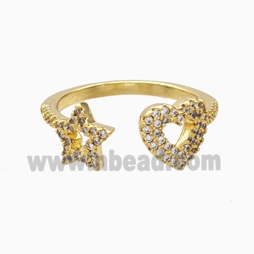 Copper Star Heart Rings Pave Zirconia 18K Gold Plated