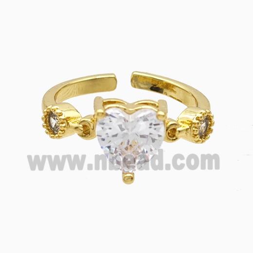 Copper Heart Rings Pave Zirconia 18K Gold Plated