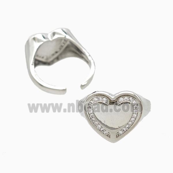 Copper Heart Rings Pave Zirconia Platinum Plated