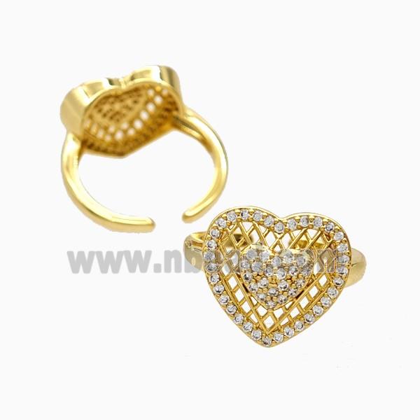 Copper Heart Rings Pave Zirconia 18K Gold Plated