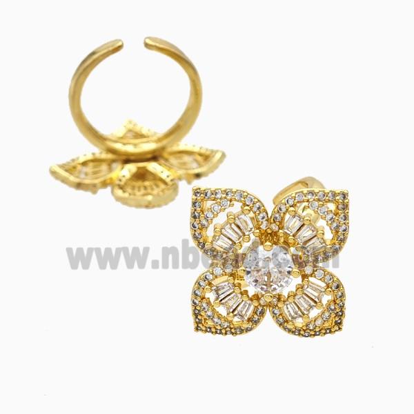 Copper Flower Rings Pave Zirconia 18K Gold Plated