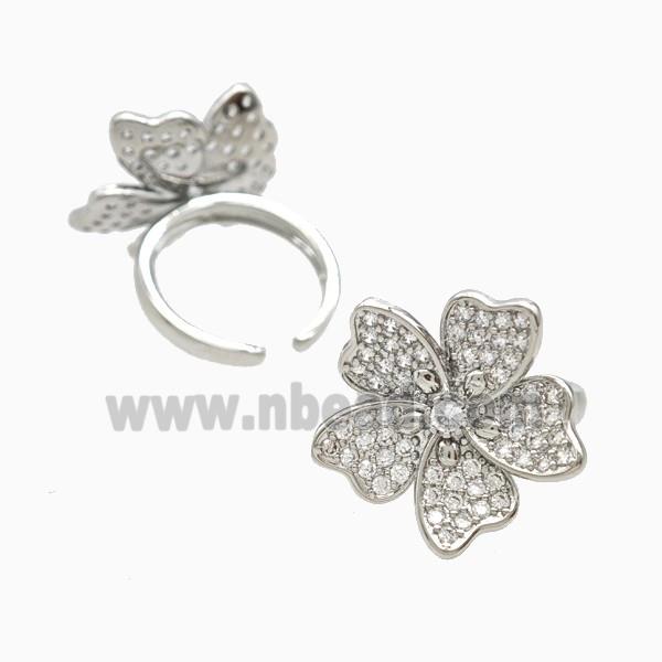 Copper Flower Rings Pave Zirconia Platinum Plated